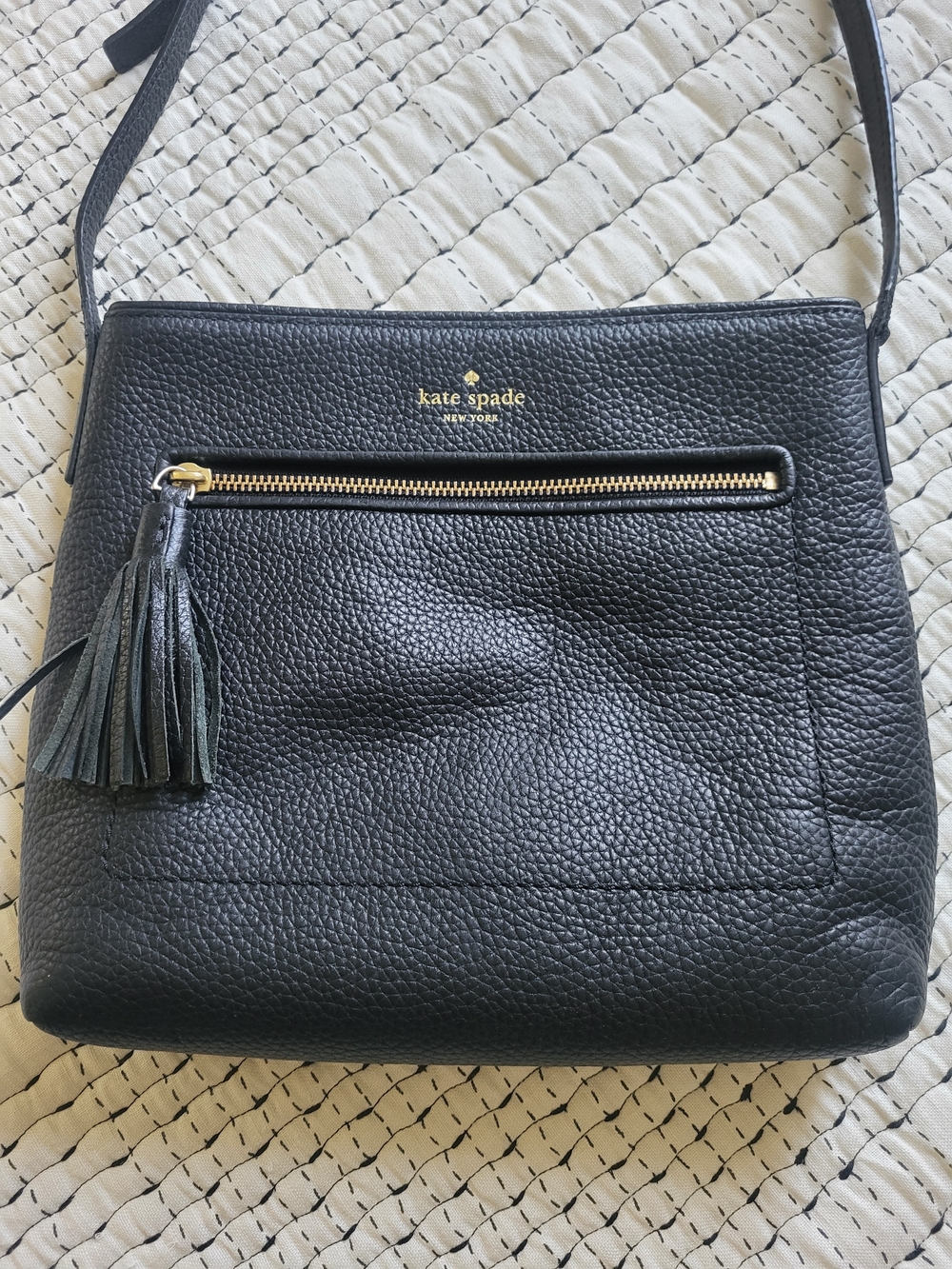 kate spade Black Pebbled Leather Crossbody Bag with Tassel